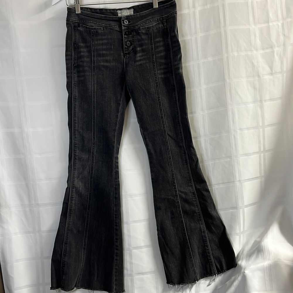 Free People wide leg bell bottoms faded gray button fly jeans size 28